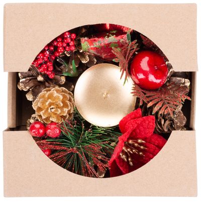 Candle Holder MagicHome Christmas, with conifer and flower, natural, 15 cm