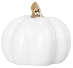 Dekorácia MagicHome, Tekvica so zlatou stopkou, biela, porcelán, 12,7x12,3x10,8 cm