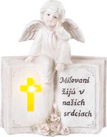 Decoration MagicHome, Angel on a Book, polyresin, for grave, solar, 19x8.5x23 cm