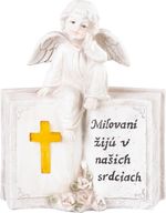 Decoration MagicHome, Angel on a Book, polyresin, for grave, solar, 19x8.5x23 cm
