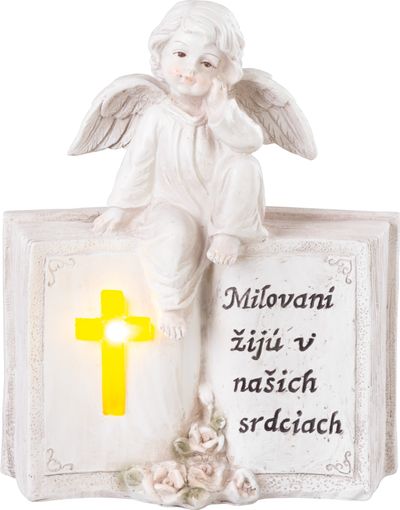 Dekoráció MagicHome, Angyal könyvön, polirezin, sírra, szolár, 19x8,5x23 cm