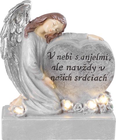 Dekoráció MagicHome, Angyal szívvel, polirezin, szolár, sírra, 17,5x9,5x20 cm