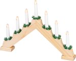 Candle Holder MagicHome Christmas, 7x LED warm white, wood imitation, 2xAA, indoor, 39x4.5x29 cm