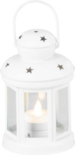 Lampáš MagicHome Vianoce, biely, s LED sviečkou teplá biela, 10x15/20 cm, pohyblivý plameň