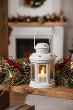 Lantern MagicHome Christmas, white, with warm white LED candle, 10x15/20 cm, flickering flame