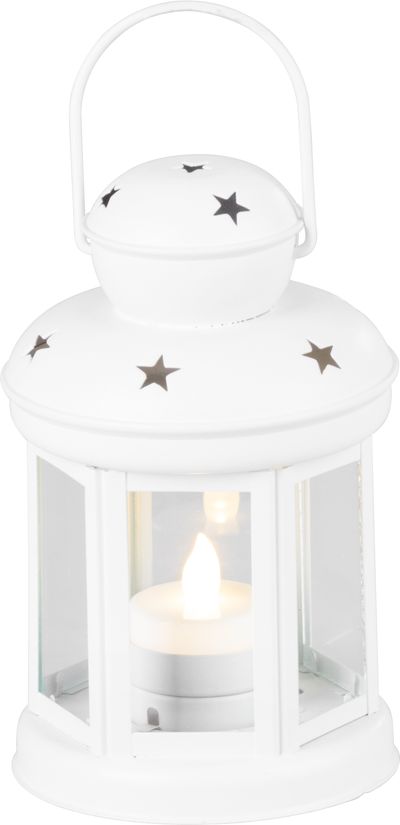 Lampáš MagicHome Vianoce, biely, s LED sviečkou teplá biela, 10x15/20 cm, pohyblivý plameň