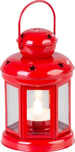 Lámpás MagicHome Karácsonyi, piros, meleg fehér LED gyertyával, 10x15/20 cm