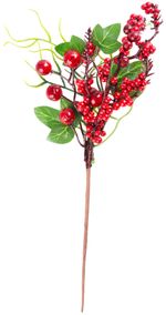 Branch MagicHome Christmas, with berries and leaves, red, 32 cm