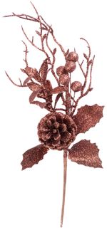 Branch MagicHome Christmas, with berries and cone, gold, 30 cm