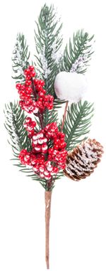 Branch MagicHome Christmas, with cone and berries, frosted, 31 cm