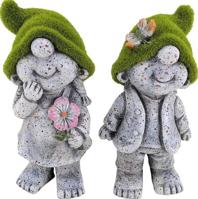 Dekoráció MagicHome, Törpék zöld kalapokkal, kerámia, 9,5x6,5x17,8 cm, 2 db-os készlet