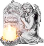 Dekoráció MagicHome, Angyal gyertyával, LED, polirezin, sírhoz, 12x8x12 cm