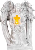 Dekoráció MagicHome, Angyal kereszttel, LED, polirezin, sírra, szolár, 23,5x19,5x30,5 cm
