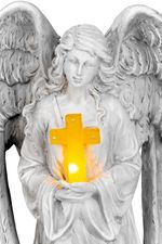 Dekoráció MagicHome, Angyal kereszttel, LED, polirezin, sírhoz, szolár, 23,5x19,5x30,5 cm