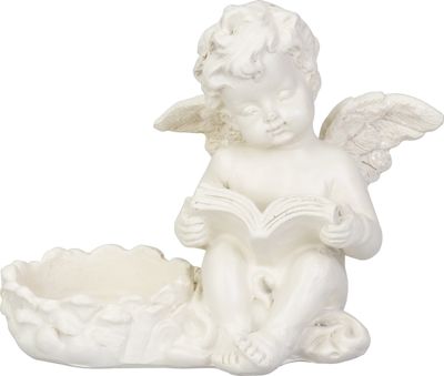Dekoráció MagicHome, Angyalka könyvvel, polirezin, sírra, 11,5x7,5x9,5 cm