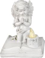 Decoration MagicHome, Praying Little Angel on Book, LED, polyresin, for grave, 11.5x7.5x13.5 cm