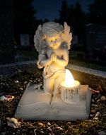 Dekoráció MagicHome, Imádkozó angyalka könyvön, LED, polirezin, sírhoz, 11,5x7,5x13,5 cm