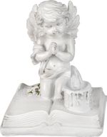 Dekoráció MagicHome, Imádkozó angyalka könyvön, LED, polirezin, sírhoz, 11,5x7,5x13,5 cm