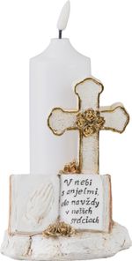 Decoration MagicHome, Cross with Candle, LED, polyresin, for grave, 2xAA, 11.5x11.5x18 cm