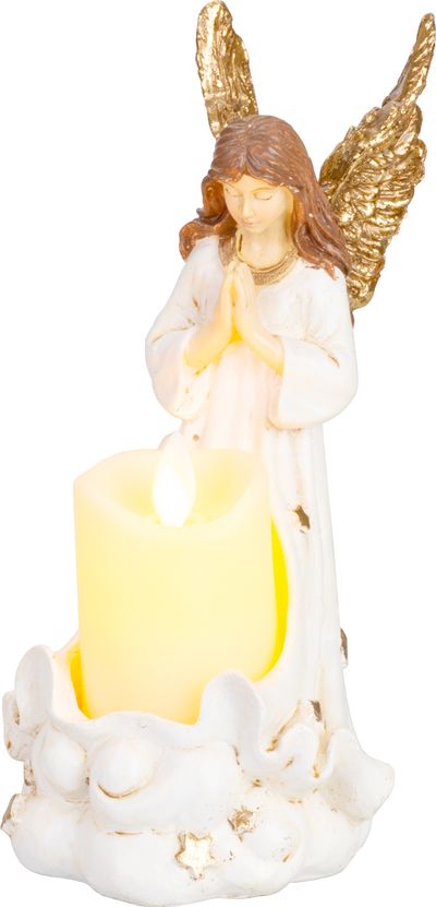 Dekoráció MagicHome, Angyal gyertyával, LED, polirezin, sírra, 10,5x14x20 cm