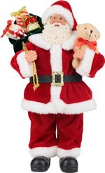 Dekorácia MagicHome Vianoce, Santa s darčekmi a medvedíkom, červený, 30 cm