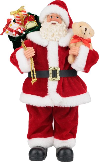 Dekoráció MagicHome Karácsony, Mikulás ajándékokkal és macival, piros, 30 cm