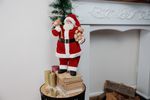 Dekorácia MagicHome Vianoce, Santa s darčekmi a medvedíkom, červený, 46 cm