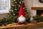 Figure MagicHome Christmas, Gnome with short legs, fabric, red-grey, 23x16x36 cm