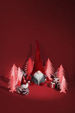 Figure MagicHome Christmas, Gnome with short legs, fabric, red-grey, 15x9x33 cm