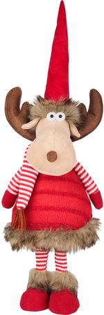 Figure MagicHome Christmas, Doe reindeer with a scarf, fabric, red, 18x16x55 cm