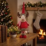 Figure MagicHome Christmas, Doe reindeer with a scarf, fabric, red, 18x16x55 cm
