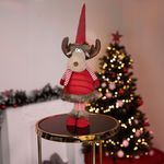 Figure MagicHome Christmas, Doe reindeer with a scarf, fabric, red, 18x16x55 cm