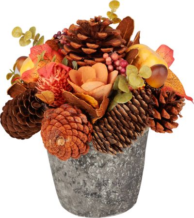 Ikebana MagicHome Nature, őszi, narancssárga, levelekkel, 18 cm