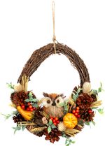 Wreath MagicHome Nature, autumn, orange, with owl, 35x34x10 cm