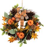 Koszorú MagicHome Nature, őszi, narancssárga, masnival, 35 cm