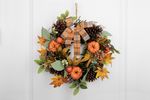 Koszorú MagicHome Nature, őszi, narancssárga, masnival, 35 cm