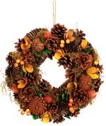 Koszorú MagicHome Nature, őszi, narancssárga, tobozokkal, 30 cm