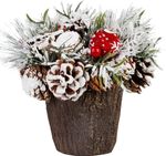 Ikebana MagicHome Vianoce, so zasneženou čečinou, imitácia dreva 18 cm