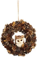 Christmas Wreath MagicHome, natural, hanging, brown, with owl, 30x8 cm