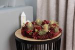 Veniec MagicHome Vianoce, adventný, prírodný, červený, 37x9 cm