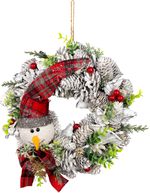 Christmas Wreath MagicHome, natural, white, with snowman, 31x8 cm