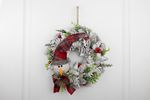 Christmas Wreath MagicHome, natural, white, with snowman, 31x8 cm