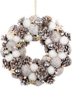 Christmas Wreath MagicHome, natural, white, hanging, with stars, 35x9 cm