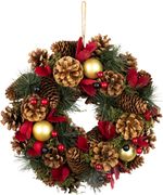 Christmas Wreath MagicHome, natural, hanging, with red flowers, 30x8 cm