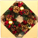 Christmas Wreath MagicHome, natural, hanging, with red flowers, 30x8 cm