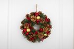 Christmas Wreath MagicHome, natural, hanging, with red flowers, 30x8 cm