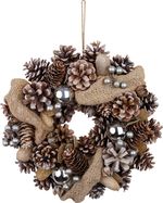Wreath MagicHome Vianoce, natural, cream, hanging, with ribbon, 30x8 cm