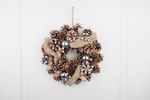 Wreath MagicHome Vianoce, natural, cream, hanging, with ribbon, 30x8 cm