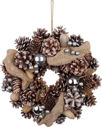 Wreath MagicHome Vianoce, natural, cream, hanging, with ribbon, 30x8 cm