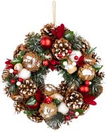 Hanging Christmas Wreath MagicHome, natural, with fir branches and toadstools, 30 cm